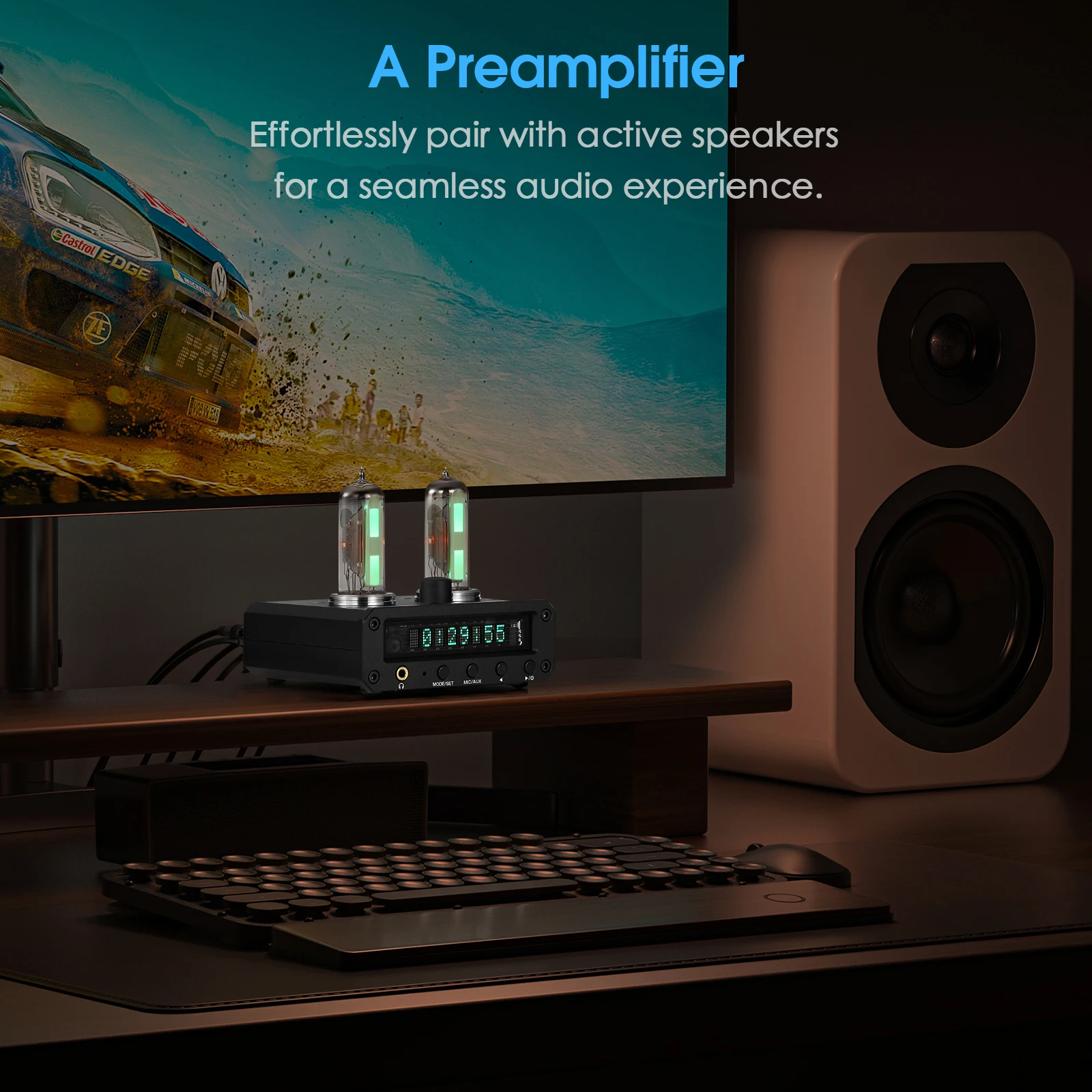 Douk Audio P2-FM Magic 6E2 Vorverstärker Stereo-Kopfhörerverstärker Schallpegelanzeige FM-Radiouhr