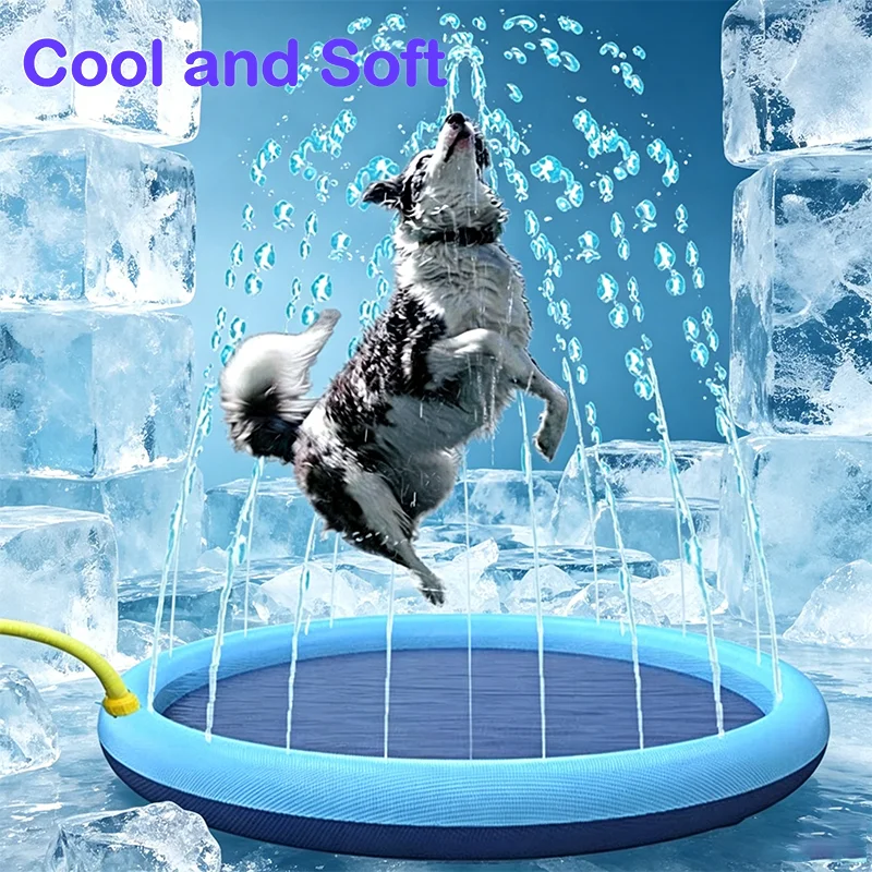 Thickened Water Play Mat for Dogs Cats, Letter Dolphin Theme Spray Splash Pad, Pet Sensory Toy for Crawling Induction,Puppy Toys
