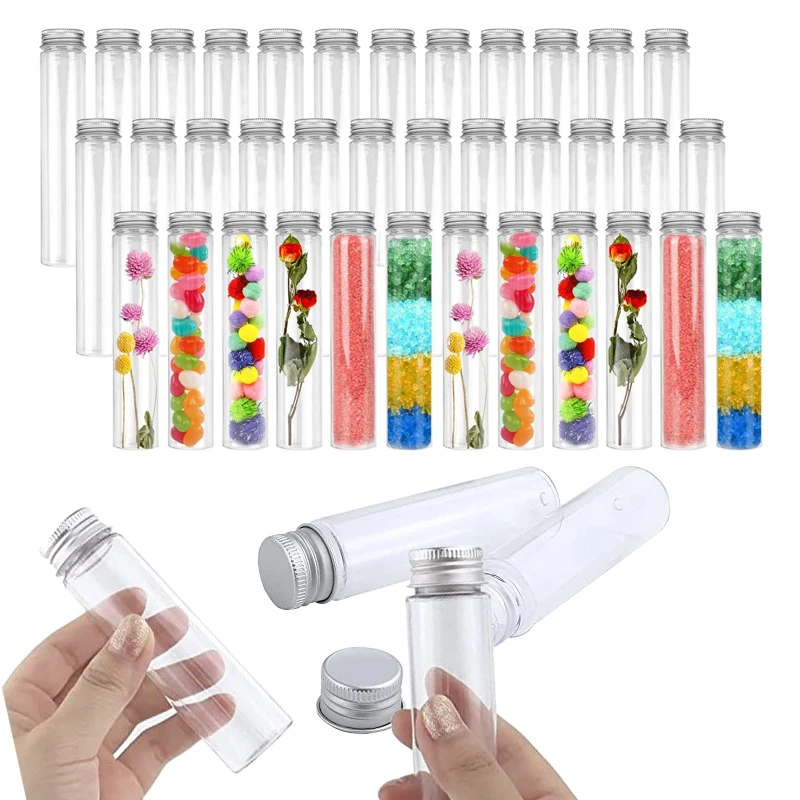 5Pcs 30ML-110ml Clear Straight Bottle Container Plastic Test Tubes Bottle w/ Screw Aluminum Caps For Candy Storage Party Favors