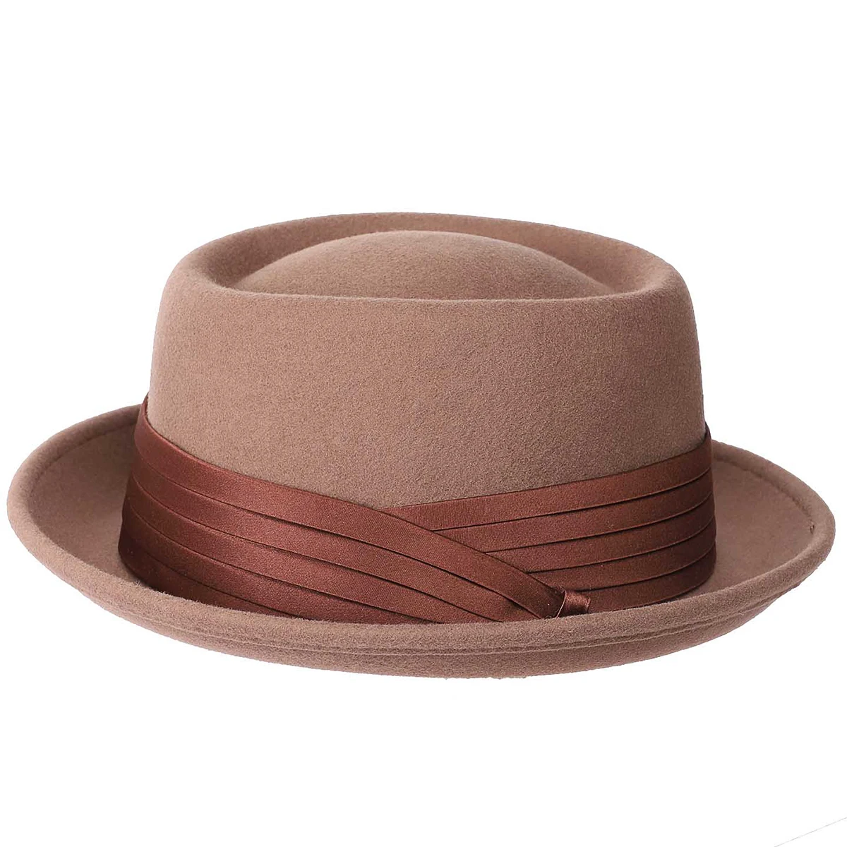 Men\'s Women Crushable Pork Pie Fedora Hats Wide Brim 100% Wool Felt Porkpie Hats Church Jazz Ribbon