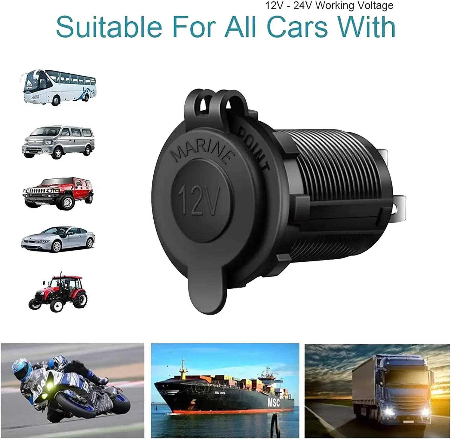 Cigarette lighter socket Automobile marine motorcycle ATV RV lighter socket 12V waterproof plug