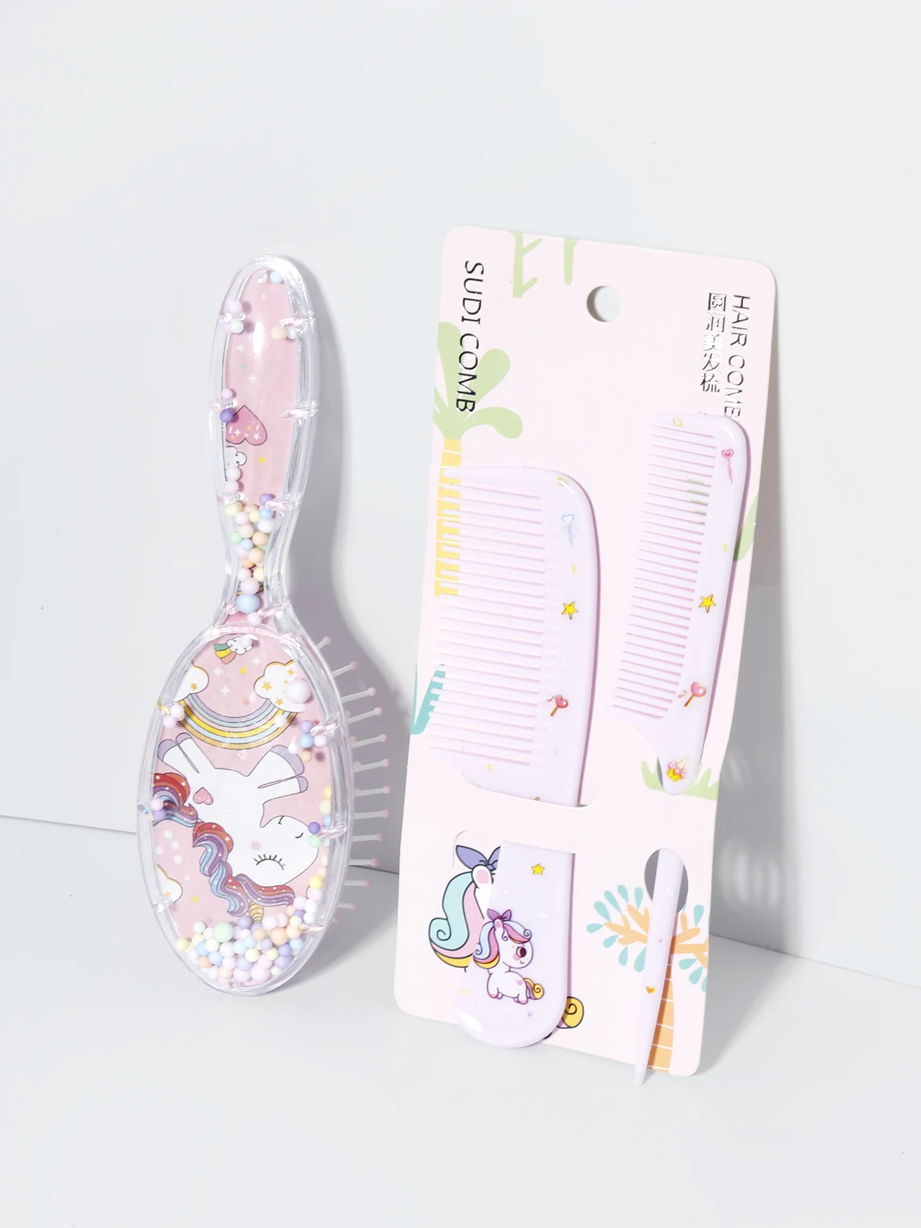 3-teiliges Haarkamm-Set mit niedlichem Cartoon-Muster, Haarbürsten und 2 Kämme, sowohl für trockenes als auch nasses Haar, Geschenk, speziell für Echthaarperücken – Detail 6