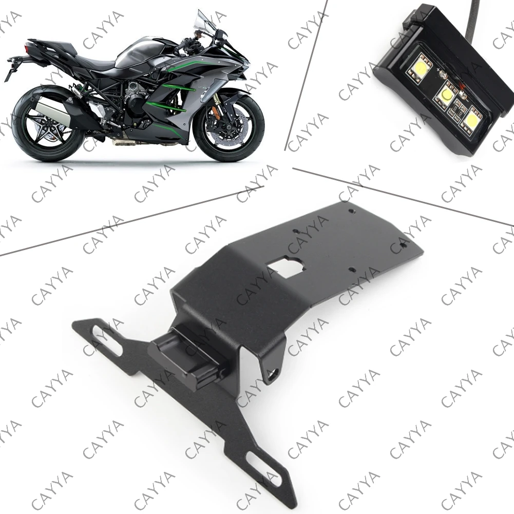 Motorbike License Plate Holder with Lights for KAWASAKI Ninja H2 SX H2-SX 2019 2020 2021