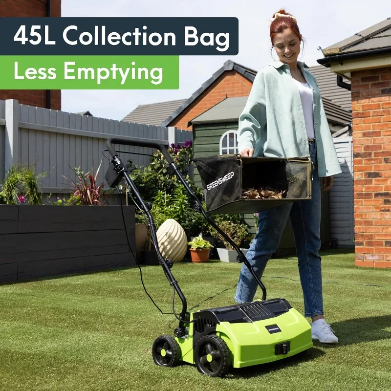 Artificial Grass Electric Sweeper Rake Vacuum 45L Collection Bag,5 Adjustable Heights, Foldable Handle