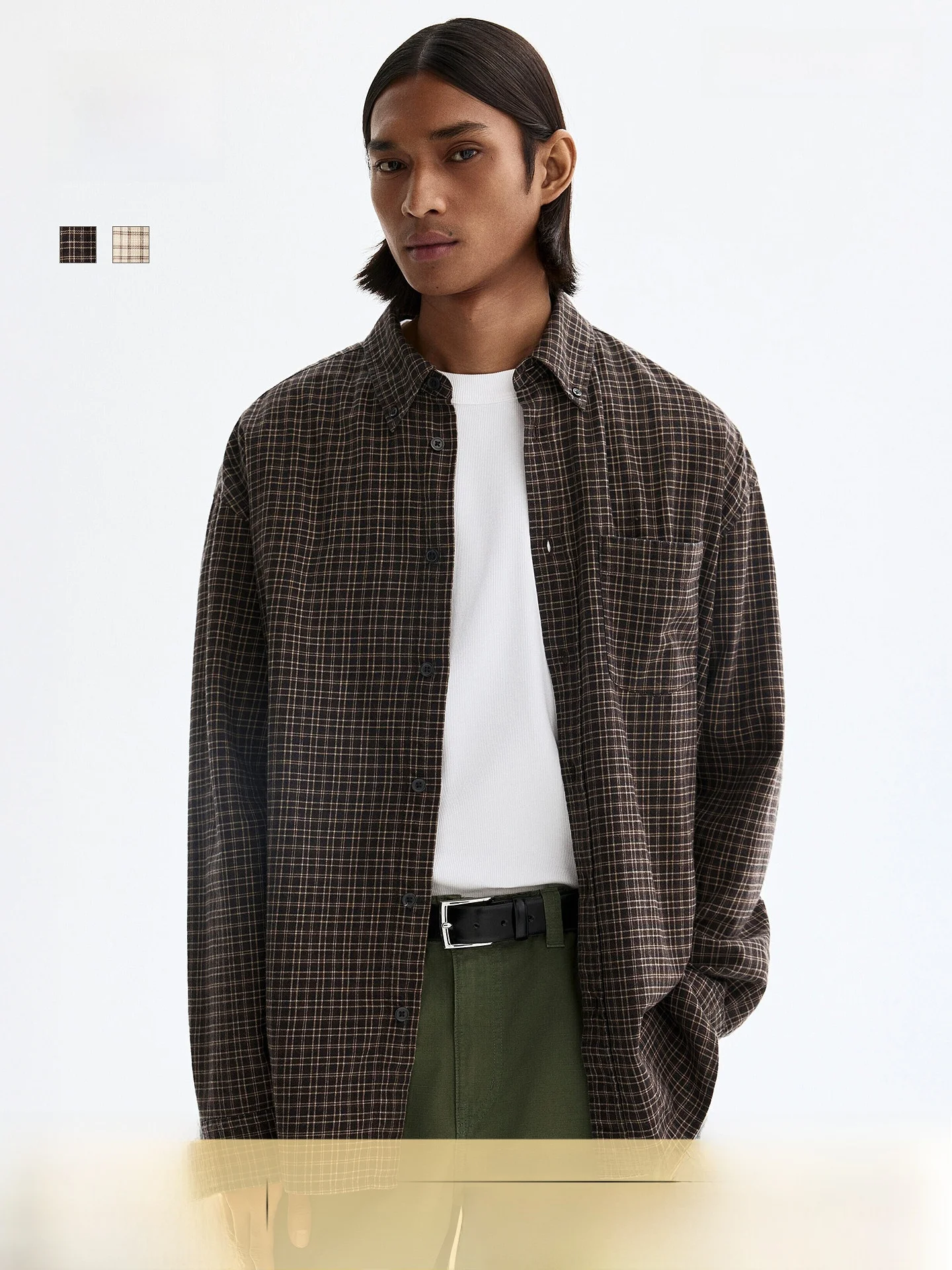 

H&M Men's Cotton Shirt Summer New Holiday Style Unisex Long Sleeve Standard Fit Button up Casual Wear Daily Scene