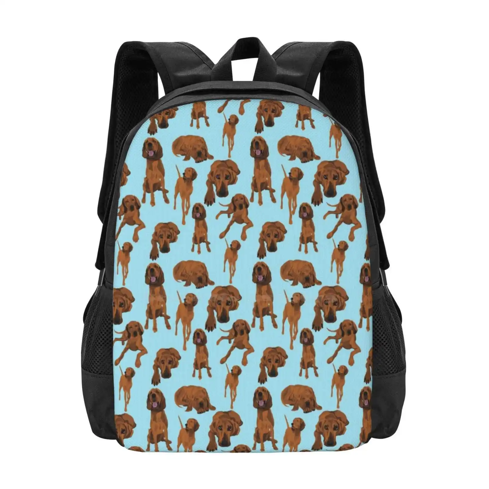 Redbone Coonhounds On Blue Hot Sale Schoolbag Backpack Fashion Bags Redbone Coonhound Dog Pattern