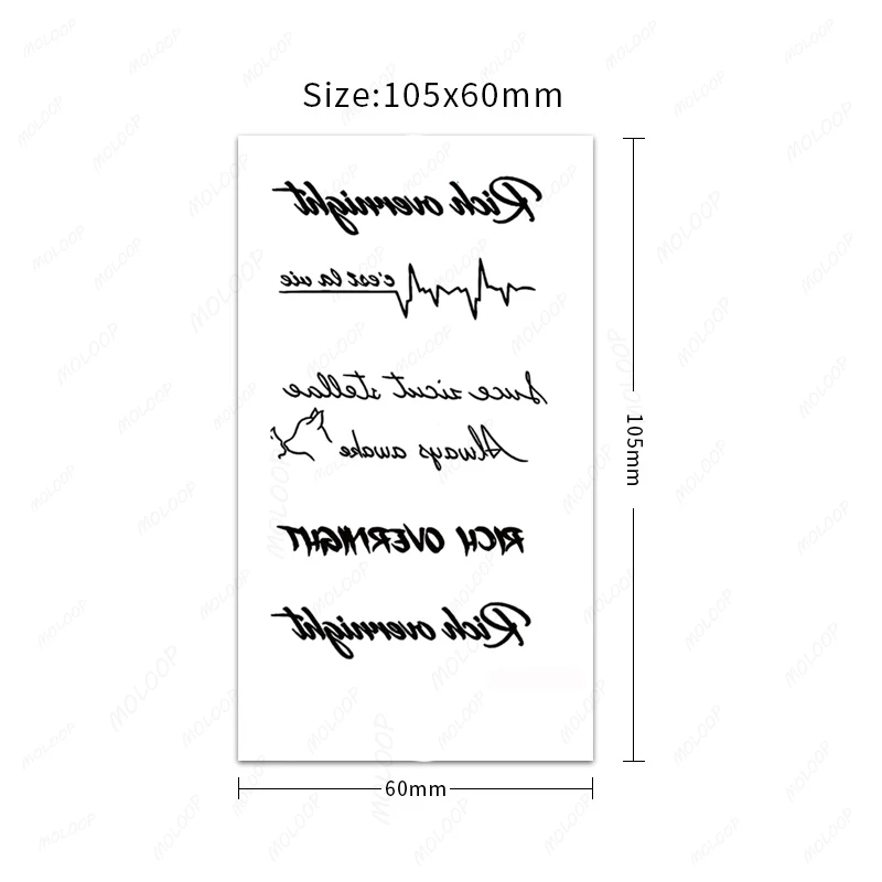 Tattoo Stickers Letters Sentence Heart Beating Pattern Waterproof Temporary Flash Tatoo for Women Men Makeup Art