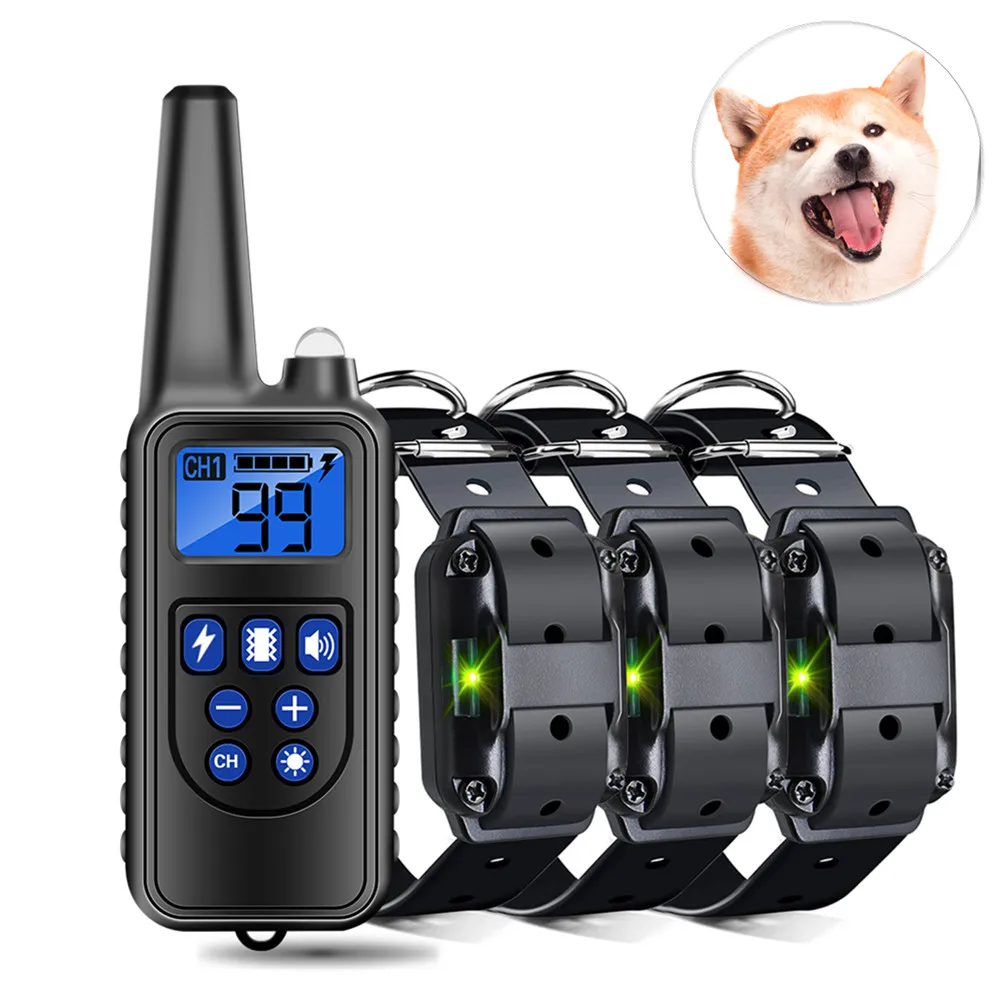 Collar de entrenamiento para perros, dispositivo impermeable IP7, recargable, con pantalla LCD, para todos los tamaños, sonido de vibración, 800m