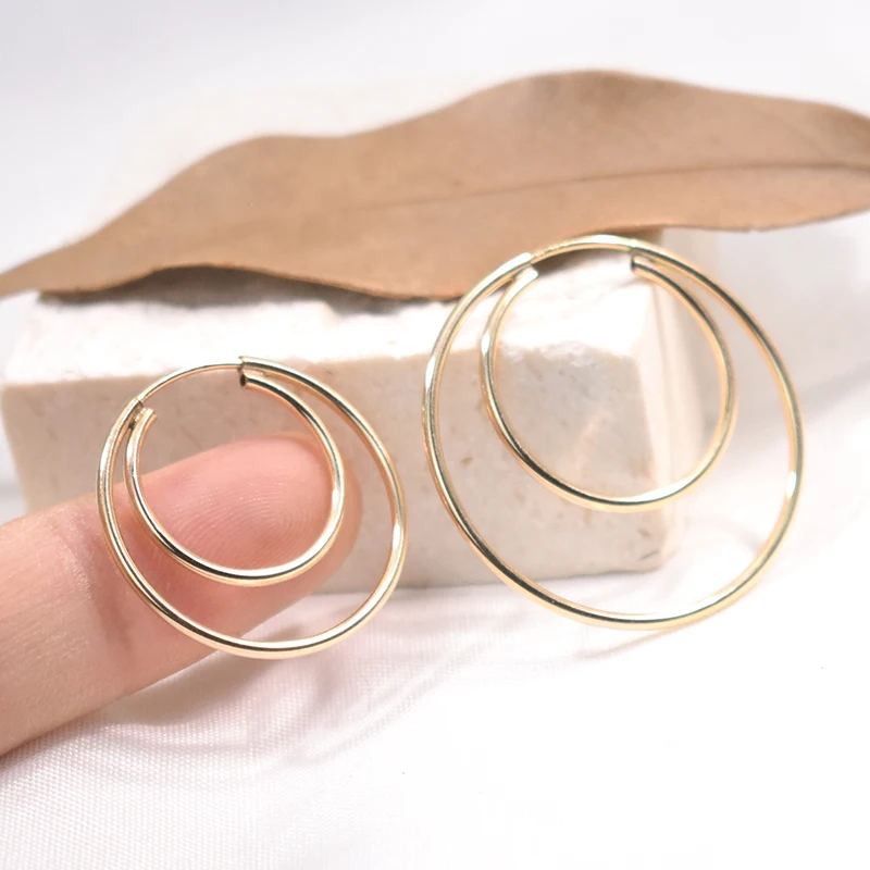 14K Gold Filled Bohemia Double Endless Hoop Earrings Women's Fashion Gold Stud Jewelry Brincos Pendientes Oorbellen