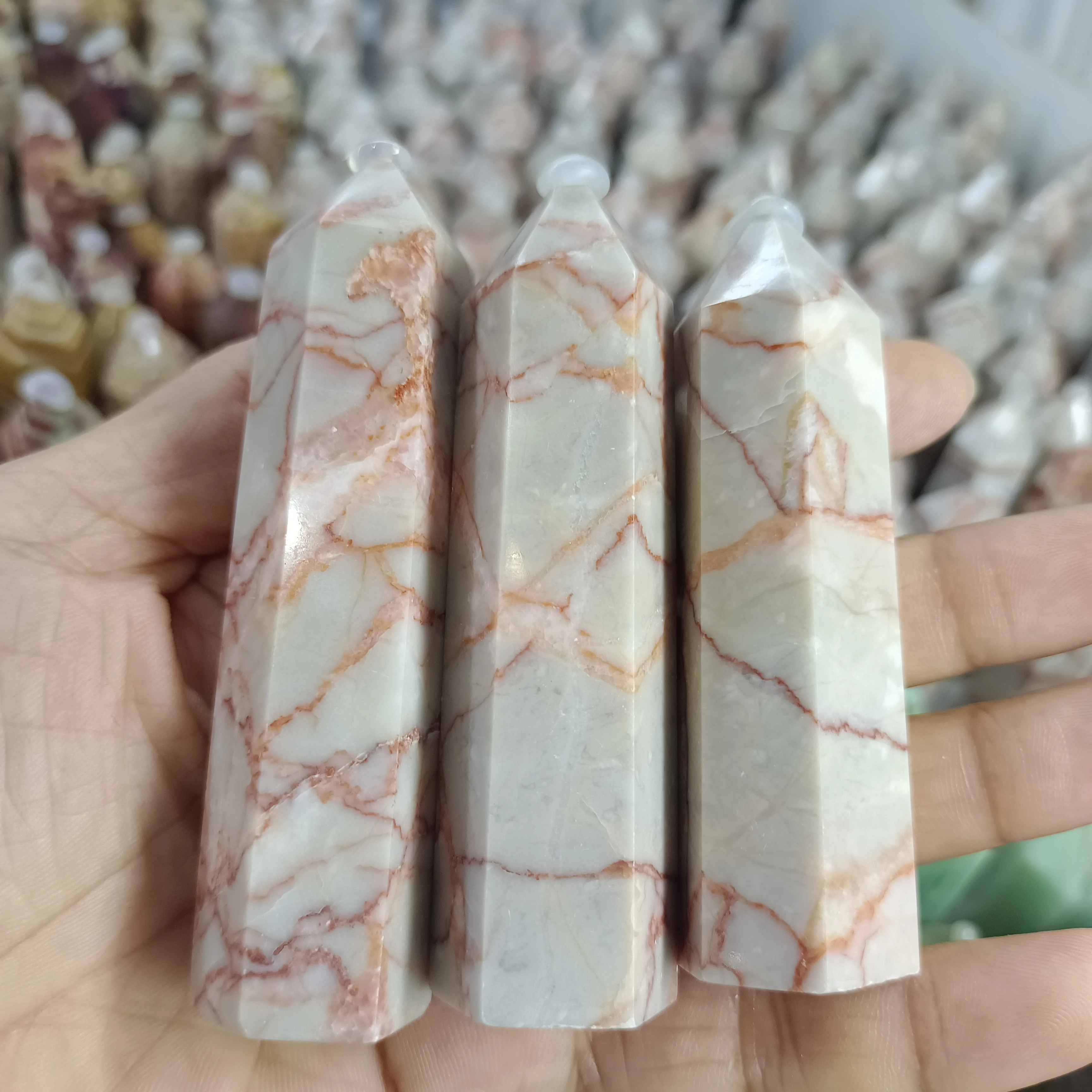 Natural Red Mesh Stone Little Column Crystal Energy Healing Home Office Decoration Craft Gifts Mineral Ornaments  70-90mm