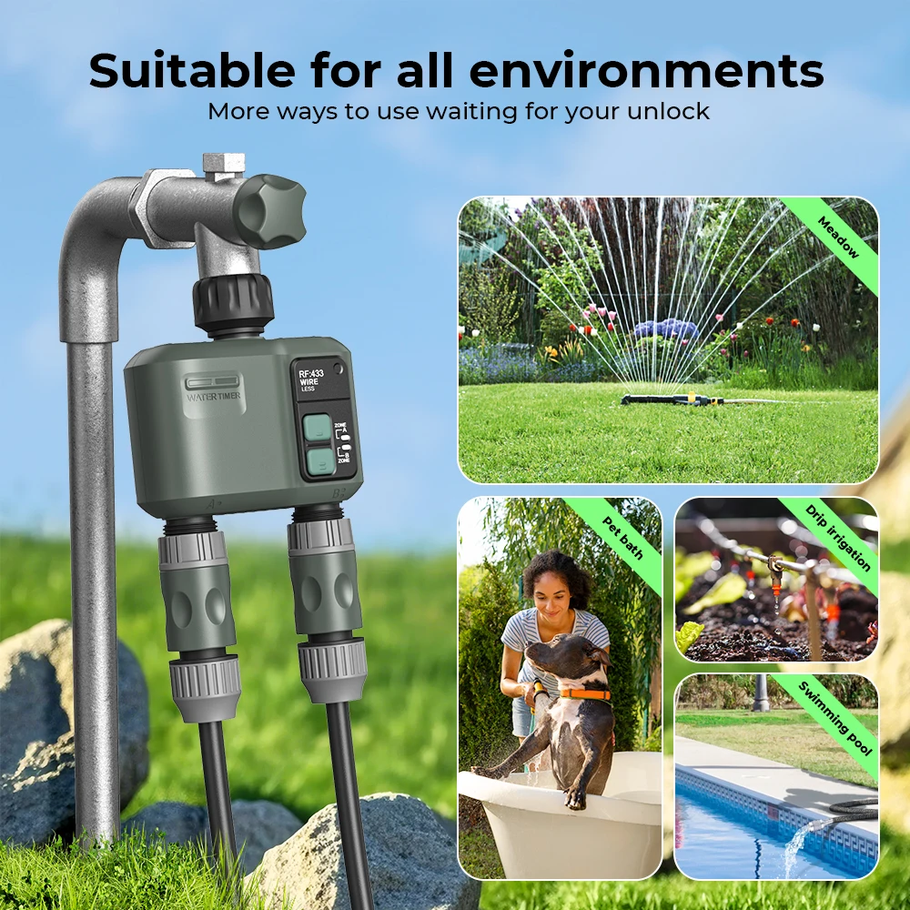 Tuya WiFi Smart 2-Outlet Water Timer Precisely Water Up Outdoor Automatic Irrigation Fully Adjustable Program Wireless RF433mhz