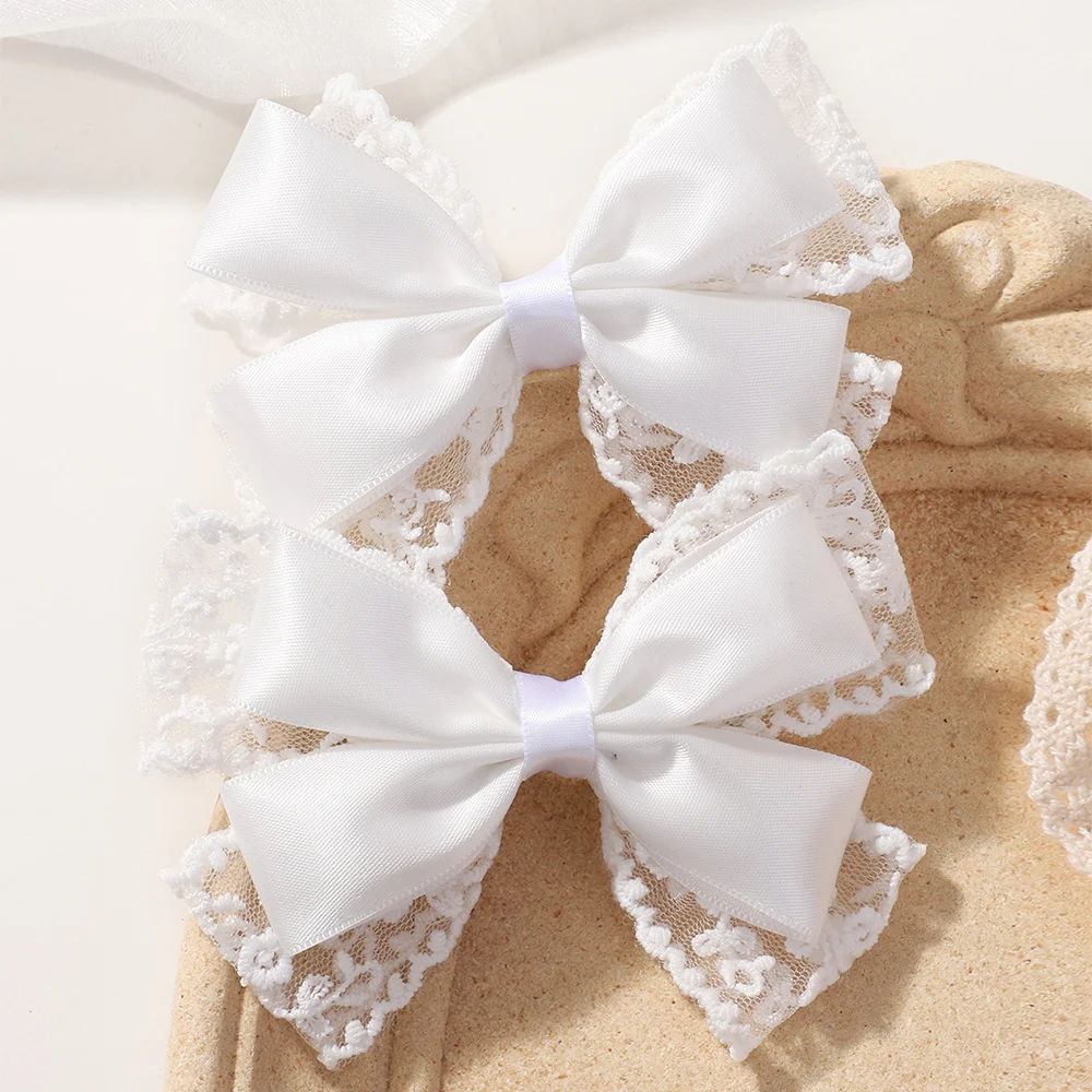 2 Teile/los Weiße Spitze Haar Bögen Clip Mädchen Hochzeit Headwear Haarnadeln Band Barrettes Kinder Headdressr Haar Zubehör