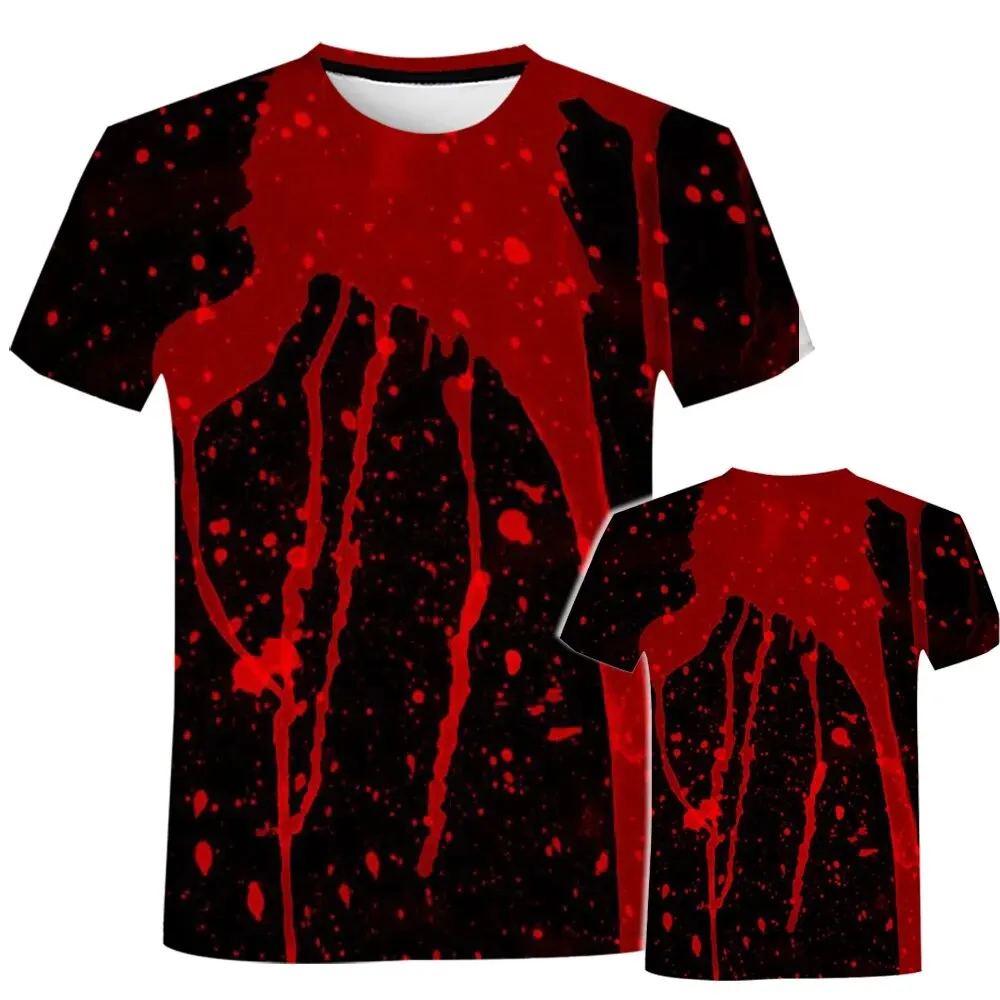 Summer Fake Blood 3D Print T-Shirts Streetwear Men Funny Fashion Harajuku Casual Oversized O-Neck T Shirt Tees Tops Clothing