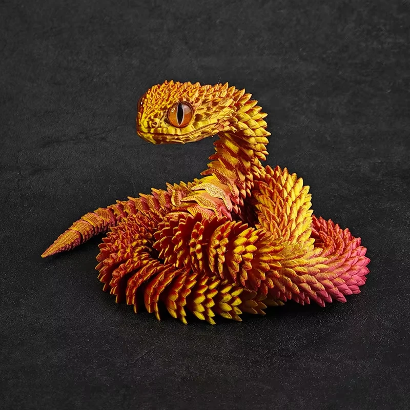 Action Figure 3D Printed Snake Articulated Bush Viper Toy-Dragon Snake Integrated Joint Mobility Statue Ornament Home Decor Gift