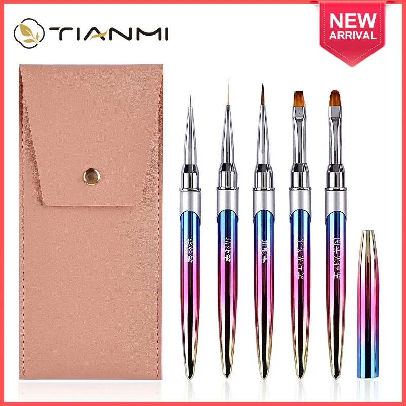 5PCS Kolinsky Nail Brush Set with Bag, for Gel Builder Painting Carving, Complete Nail Supplies Kit