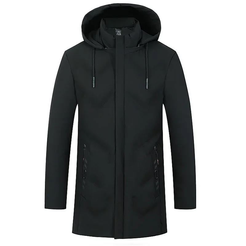 Parka acolchoada à prova de vento masculina, jaqueta com capuz, casaco longo, velo, grosso, quente, outwear, masculino, inverno, novo