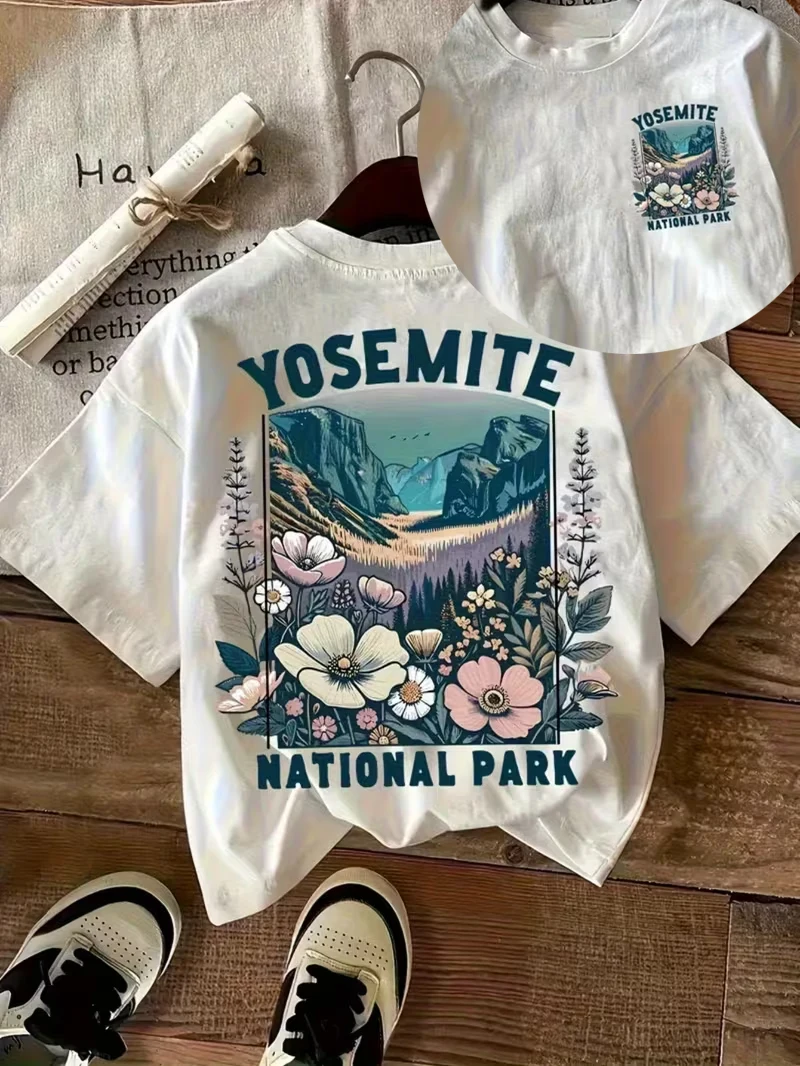 Outdoor Camping Yosemite - 요세미티 국립공원 와일드플라워 마운틴 그래픽 티셔츠