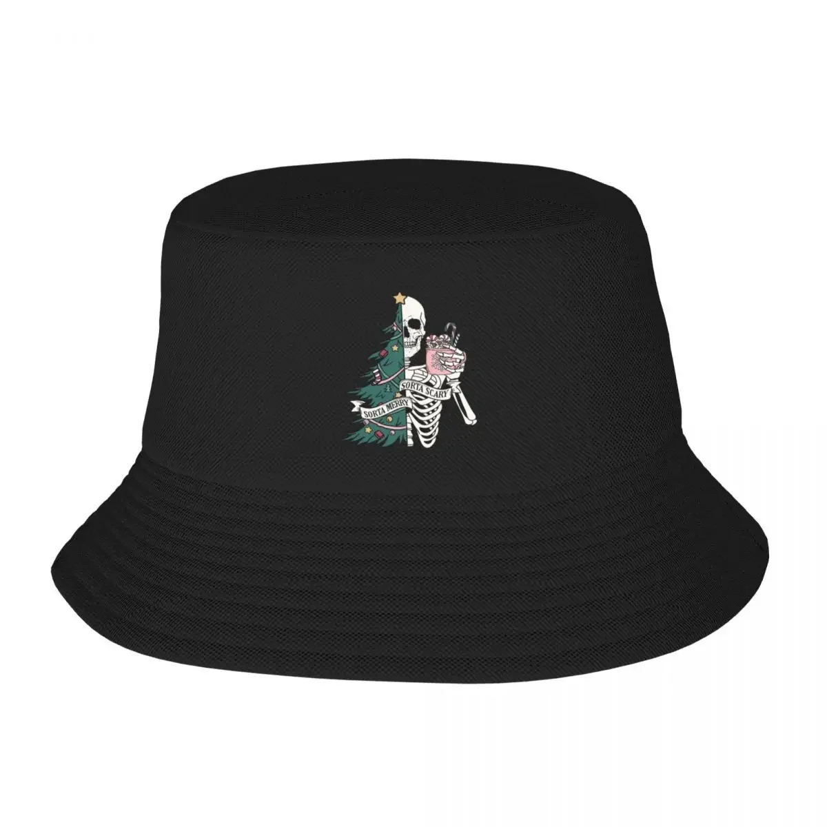 2026 Sorta Merry Sorta Scary Christmas Skeleton Candy Cane Bucket Hat Golf Hat Man New In The Hat Wild Ball Hat Male Cap Women's