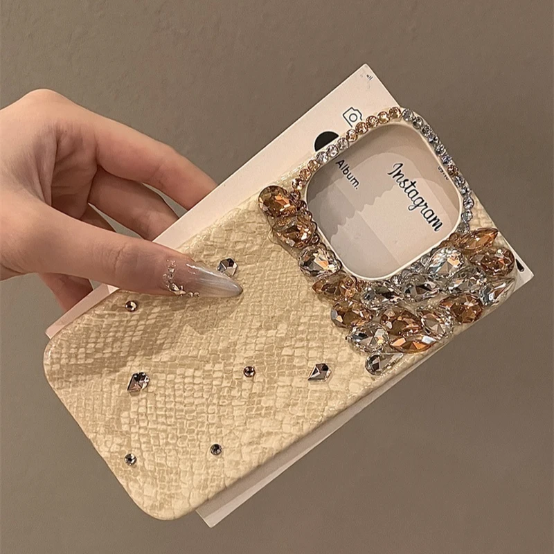 Beige Pattern Diamond Phone Case For Iphone 16 15 14 13 12 11 Pro Max