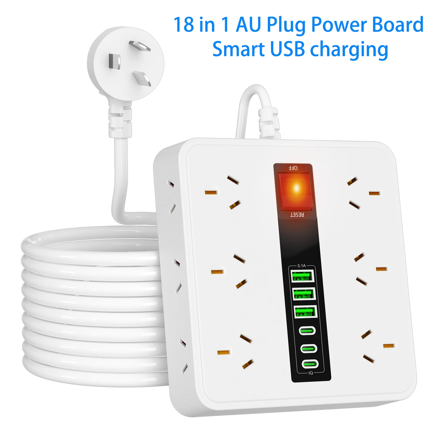 

Настольная плата питания 18 в 1, 3 USB-A и 3 Type-C, розетки Mulit с широкими розетками, удлинитель 1,8 м для Австралии, NZ