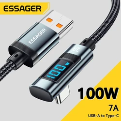 Essager 7A USB Type C Cable Elbow Digital Display Fast Charge USB C Cable For Huawei Mate60 Pro Samsung Xiaomi  Data Type C Cord