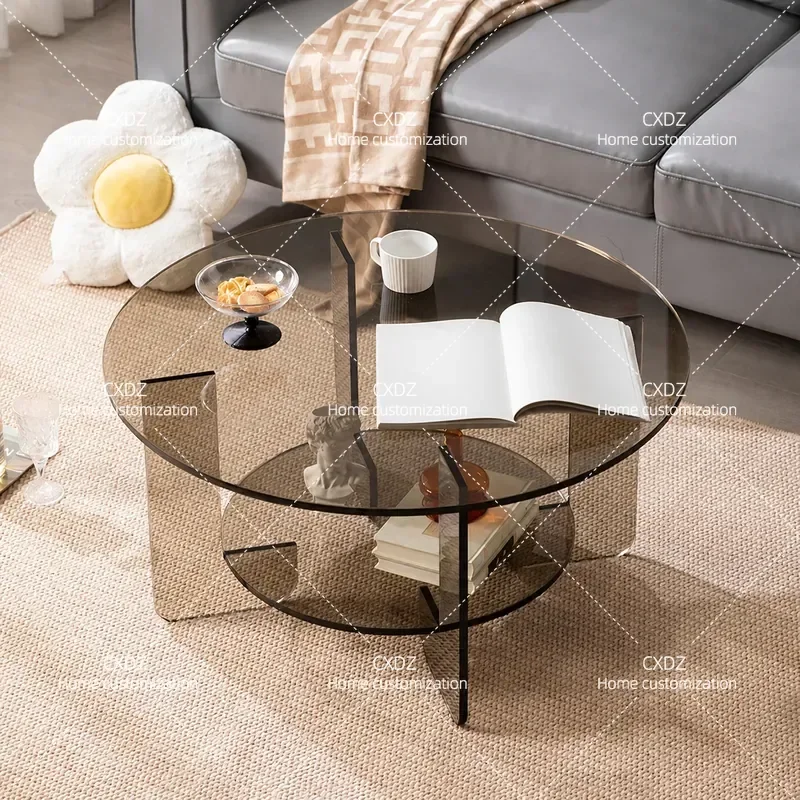 Acrylic Transparent Coffee Table Minimalist Cream Style Living Room Furniture Small Apartment Rock Slab Side Table Light