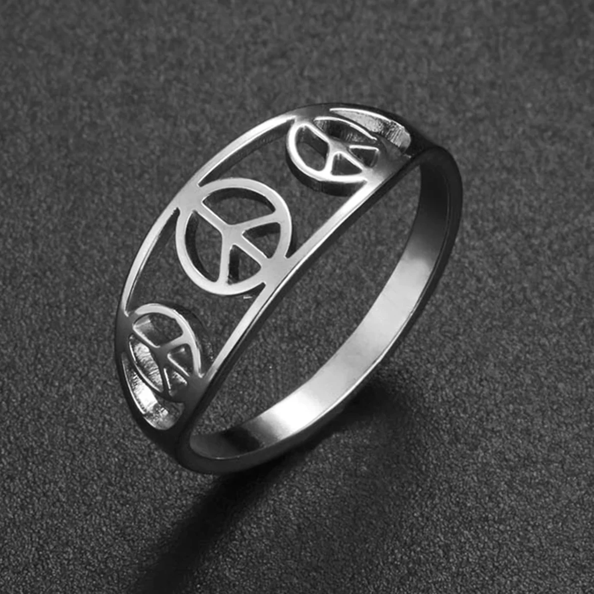 LIKGREAT Skull and Bones Peace Sign Ring Stainless Steel Round Engagemen Wedding Ring for Women Mujer Bague Femme Jewelry Gift