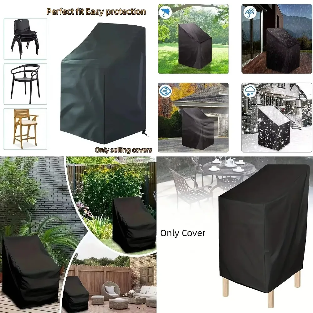 210D Outdoor Garden Terrace Stackable Chair Dust Cover Storage Bag Furniture Protection Cover Furniture Waterproof Black