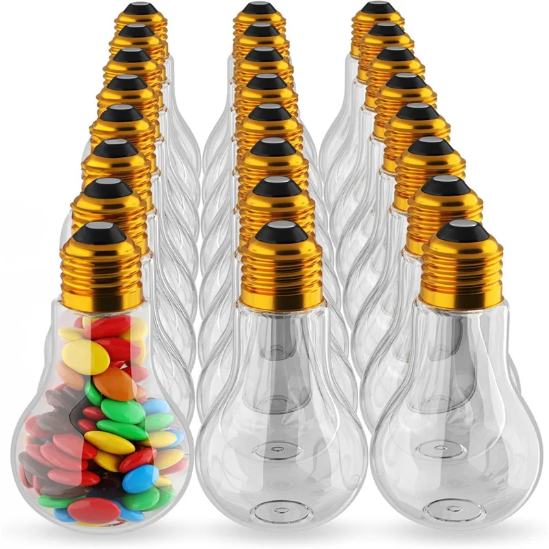 10pcs/set 100ML Light Bulb Jars Clear Plastic Candy Jars Bulb Vase Christmas Ornaments Light Bulb Storage Containers With Lids