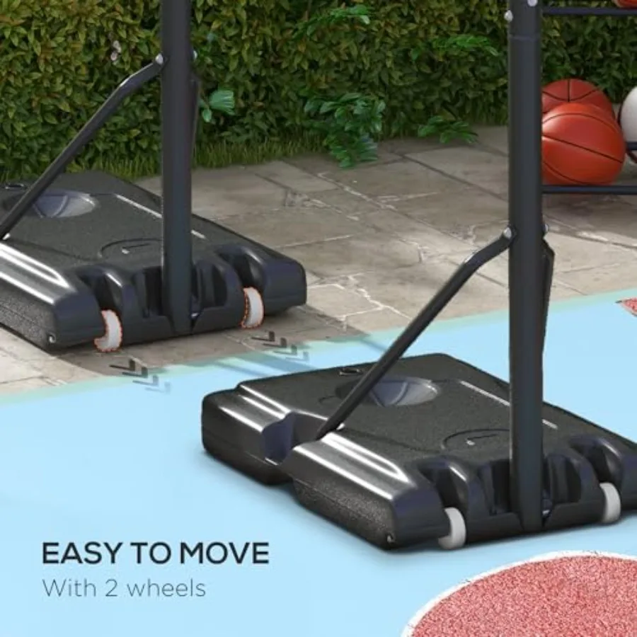 Portable Basketball Hoop with Height Adjustable from 7.7 to 10 Feet Featuring a 43Inch Shatterproof Backboard Integrated Wheels