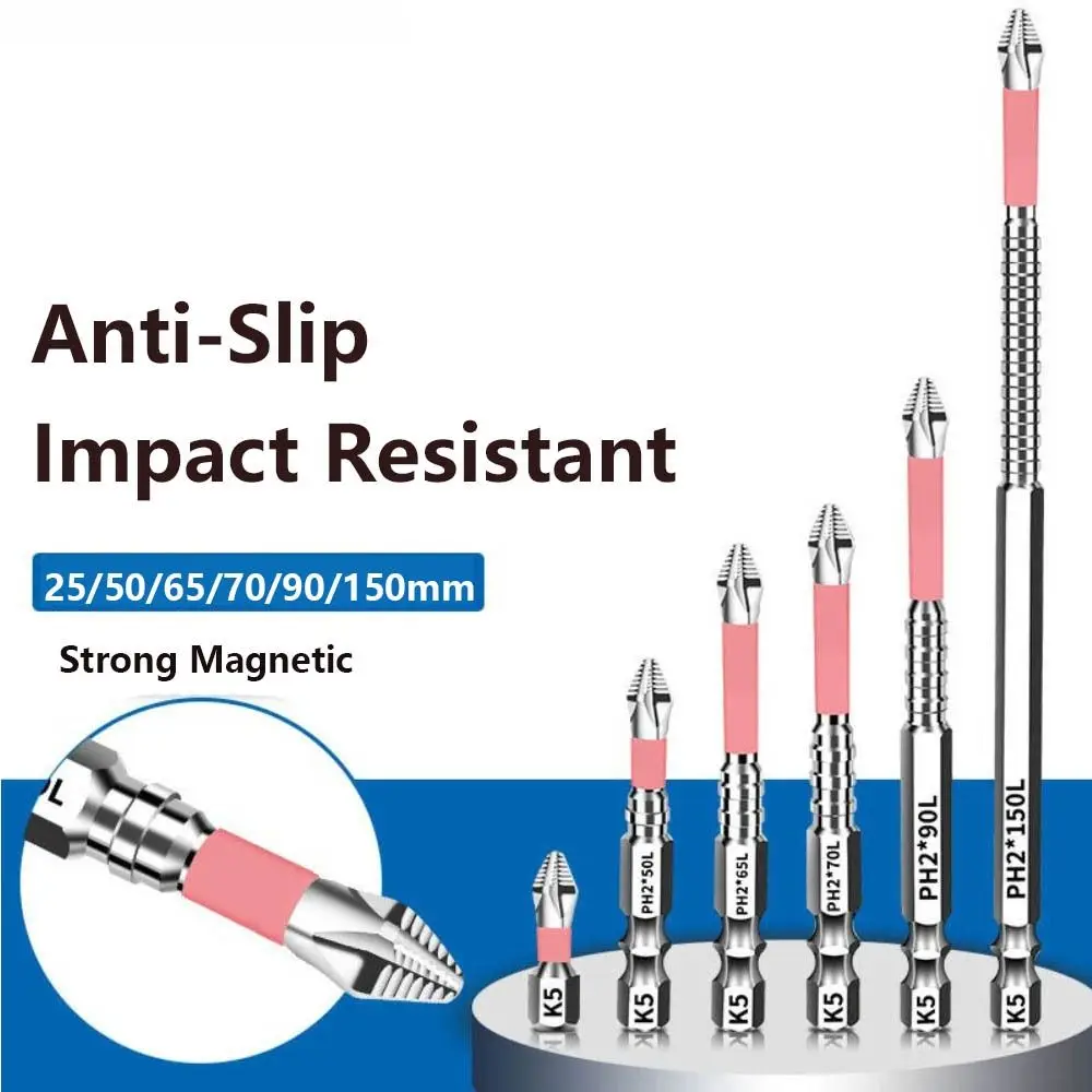 6/10pcs Anti-Slip Magnetic Screwdriver Bit High Torque Impact Resistant Batch Head Hexagonal Handle Cross Ph2 Screwdriver Bit