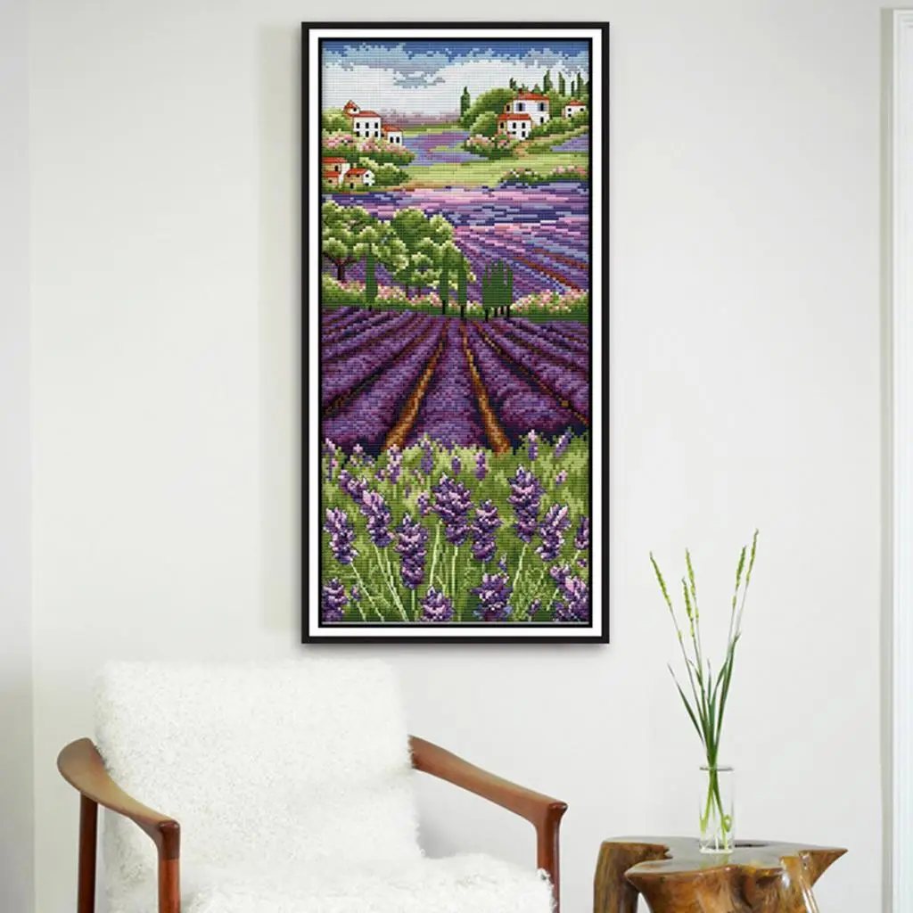 Lavender Flowers Stamped Cross Stitch Kits Pre-printed Fabric Embroidery Kit DIY Crafts for Adults Beginners Home Decor