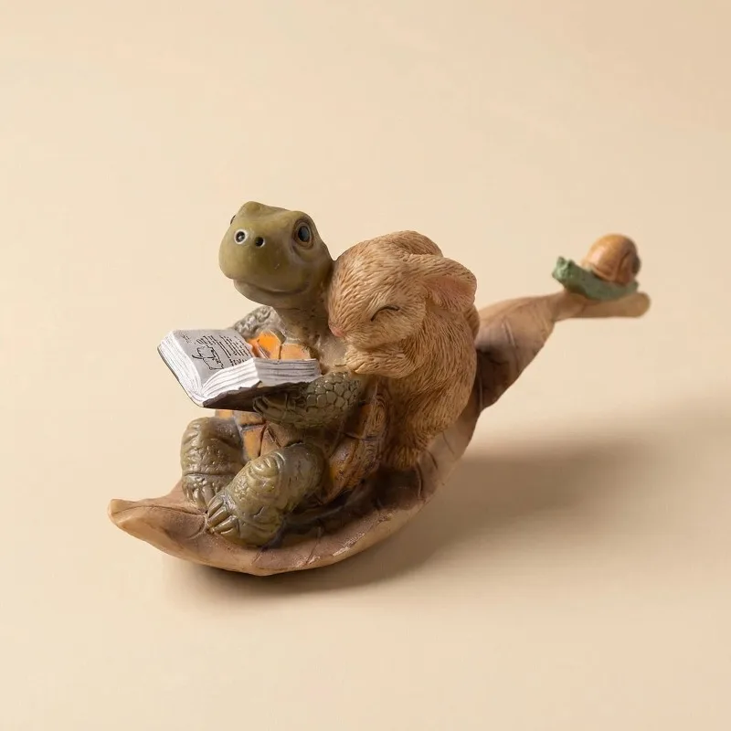 Creative Simulation Resin Turtle Rabbit Sculpture Ornaments Outdoor Garden Animals Micro Landscape Crafts Flower Pot Decoration