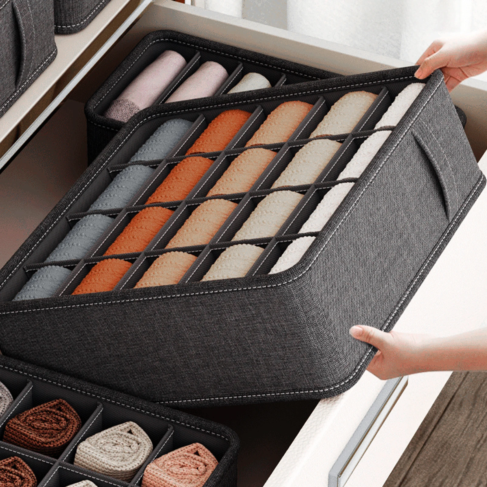 Wardrobe Clothes Organizer 6-20 Grids Clothes Trousers Jeans Storage Box Underwear Bra Socks Compartment Drawer Organizers boxes