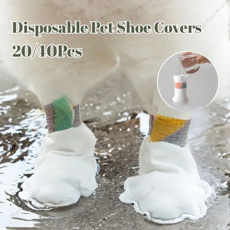 20/40Pcs Disposable Pet Shoe Covers Non-woven No-wash Dog Shoes Pet Dog Shoes Waterproof & Non-slip Going Out Pet Boots