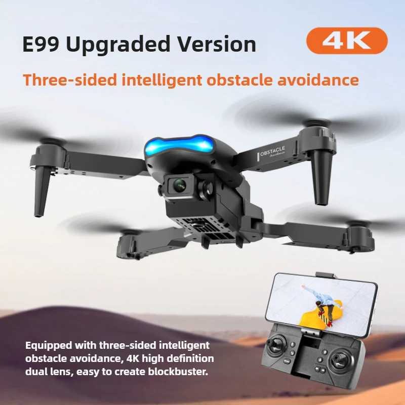 E99 Pro 4K HD Dual Camera Mini Drone WiFi FPV Selfie RC UAV 6-Axis Gyro One-Key Auto Return Foldable Drone Adjustable RC Plane
