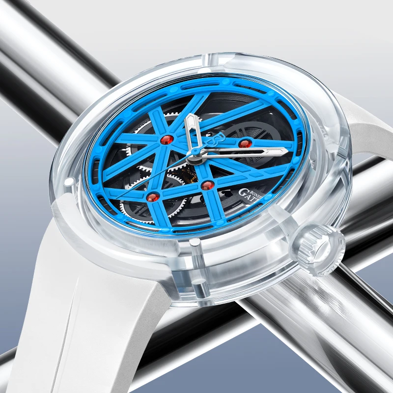 BONEST GATTI Automatic Watch Luxury Mechanical Movement Wristwatch Waterproof  Rubber Band Glass Case Watches For Men