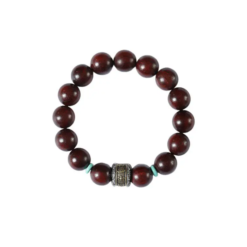 Rotatable Tibetan Silver Vajra Sandalwood Bead Bracelet for Men Women Prayer Wrist Mala Meditation Jewelry Gifts