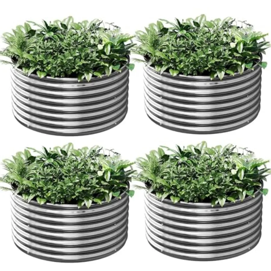 

4 Pack Round Galvanized Raised Garden Bed Outdoor Metal Garden Bed for Vegetables Above Ground Garden Box for Flower Steel Rais