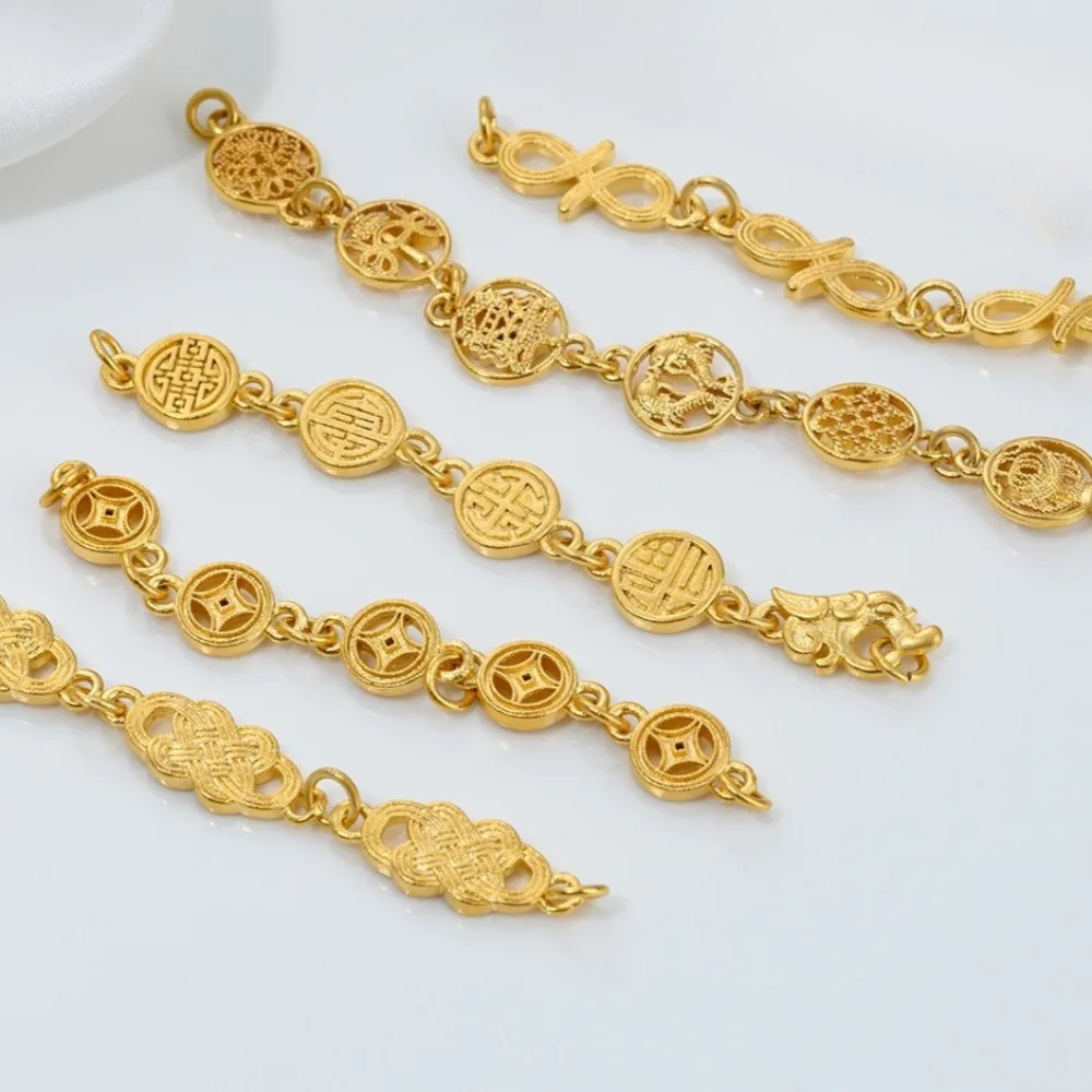 

Sand Gold Copper Coins Small Flower Zircon Connection Chain Handmade DIY Bracelet Necklace Jewelry Accessories