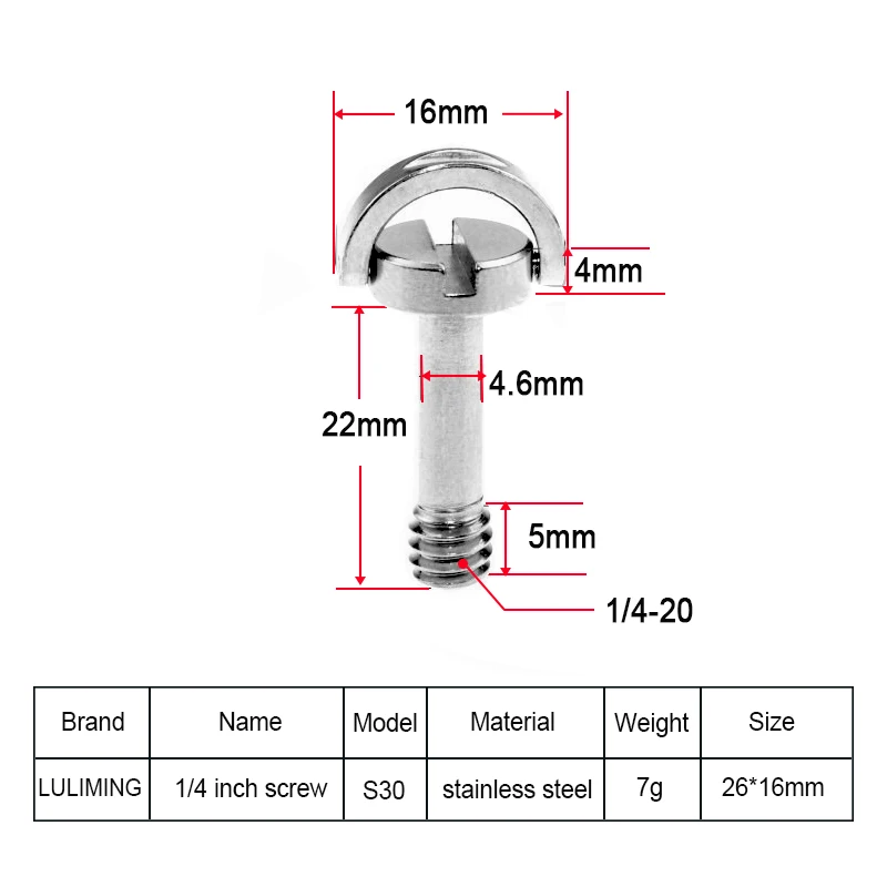 1/4 3/8 Inch Quick Release Screw Metal D-ring Screw Tripod Ballhead camera quick release plate screw Photography accessories