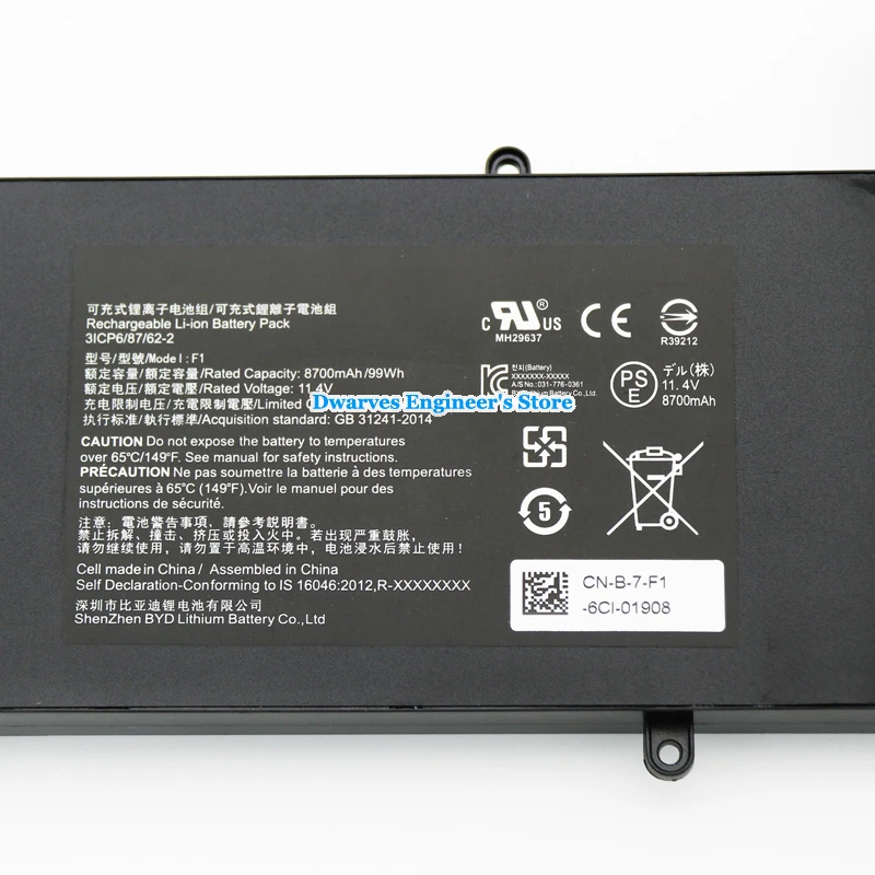 Genuine 11.4V 8700mAh 99Wh Battery F1 For RAZER BLADE PRO Laptop Rechargeable Li-ion Battery 6Cells