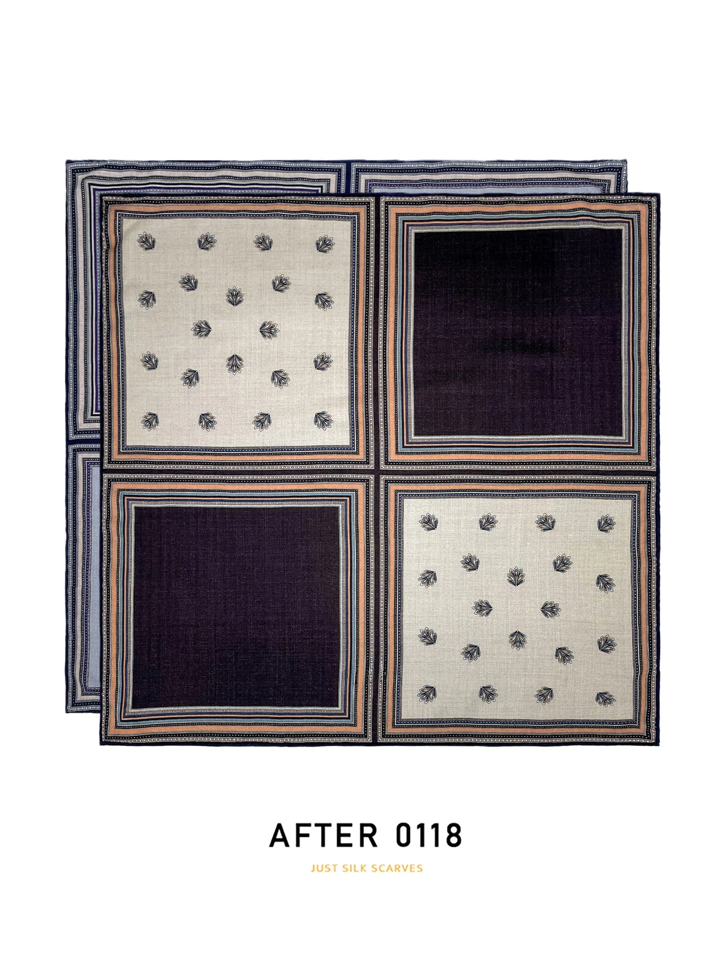 エレガントなシルクウールスカーフ-レディース-ブルー-ブラウン-秋冬-スクエアショール-韓国風-幾何学模様-多機能スカーフ