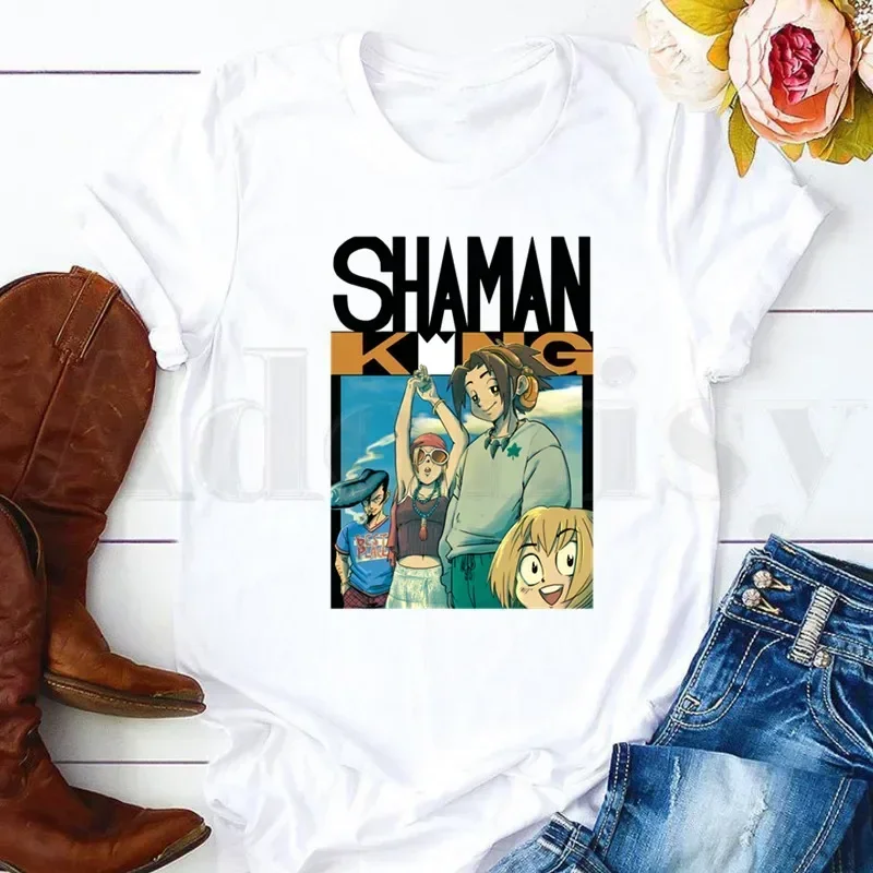 Camisetas de manga corta para mujer, camisetas Vintage de Anime Shaman King Yoh Asakura Amidamaru de los años 90, camisetas Vintage Harajuku