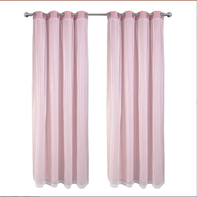 2PCS Soft Cream Pink Double Layer Curtains, Sheer Tulle & Blackout in One, Versatile for Bedroom & Living Room