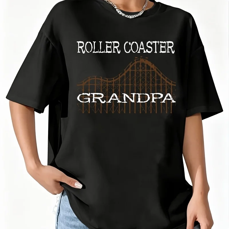 Roller Coaster Grandpa High Thrill Amu Park Tank Women's 100% Cotton T-Shirt Fun Print Short Sleeve Top Casual Round Neck Tee S-5Xl