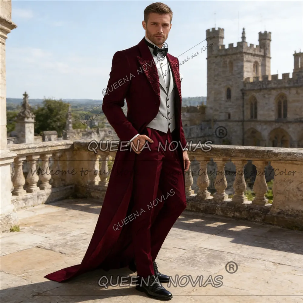 

Элегантный мужской костюм с длинным дизайнерским пиджаком, украшенным пайетками, на заказ, для выпускного вечера, свадебный смокинг для жениха, комплект из 3 предметов, мужская деловая одежда