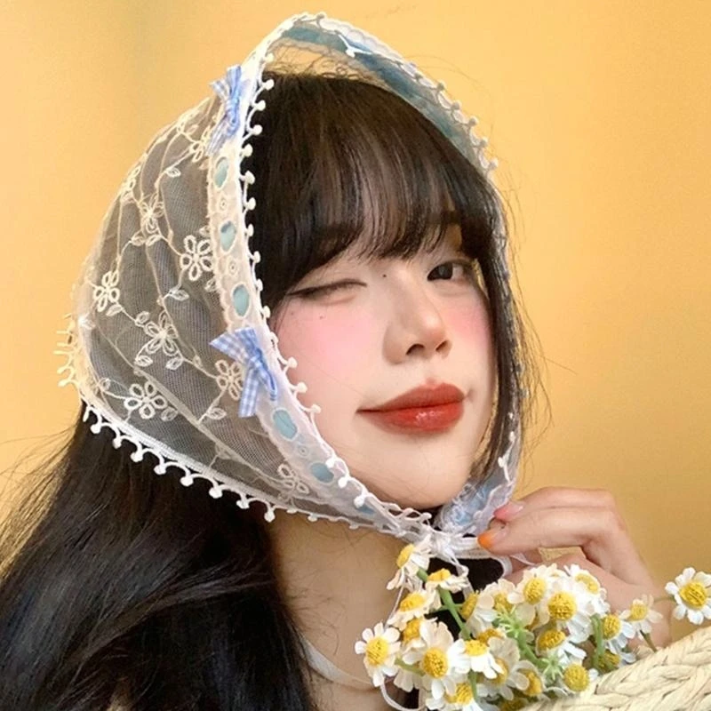 Balletcore Hoofddoek Wit Geborduurd Balletcore Artistieke Strik voor Meisjes En Modeliefhebbers