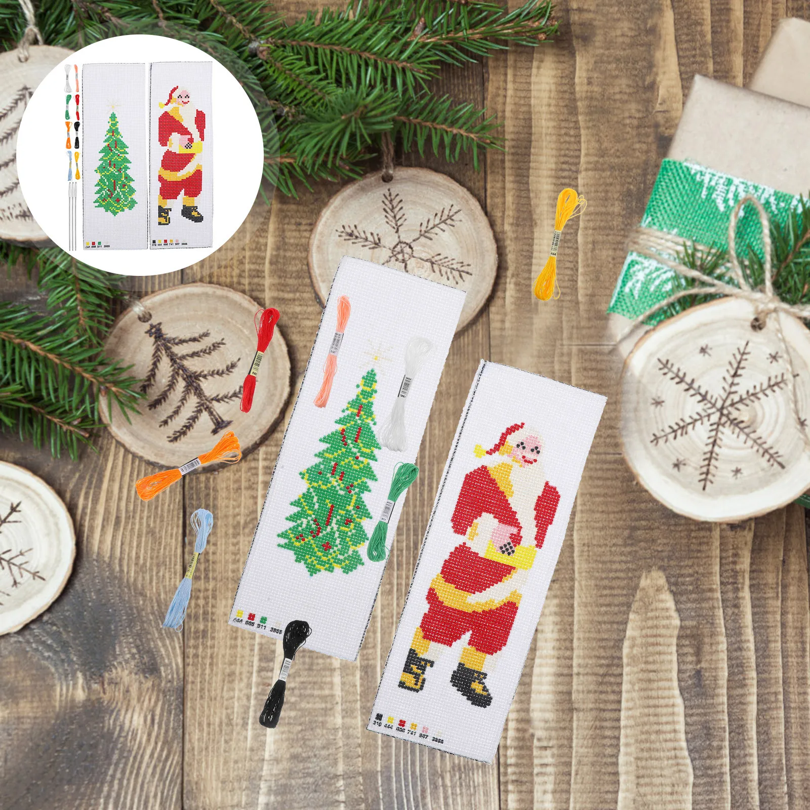 2 مجموعات عيد الميلاد الحرفية التطريز الإشارات المرجعية DIY عبر الابره مجموعات الهدايا الزخرفية العملية عبر الابره المرجعية عدة #6