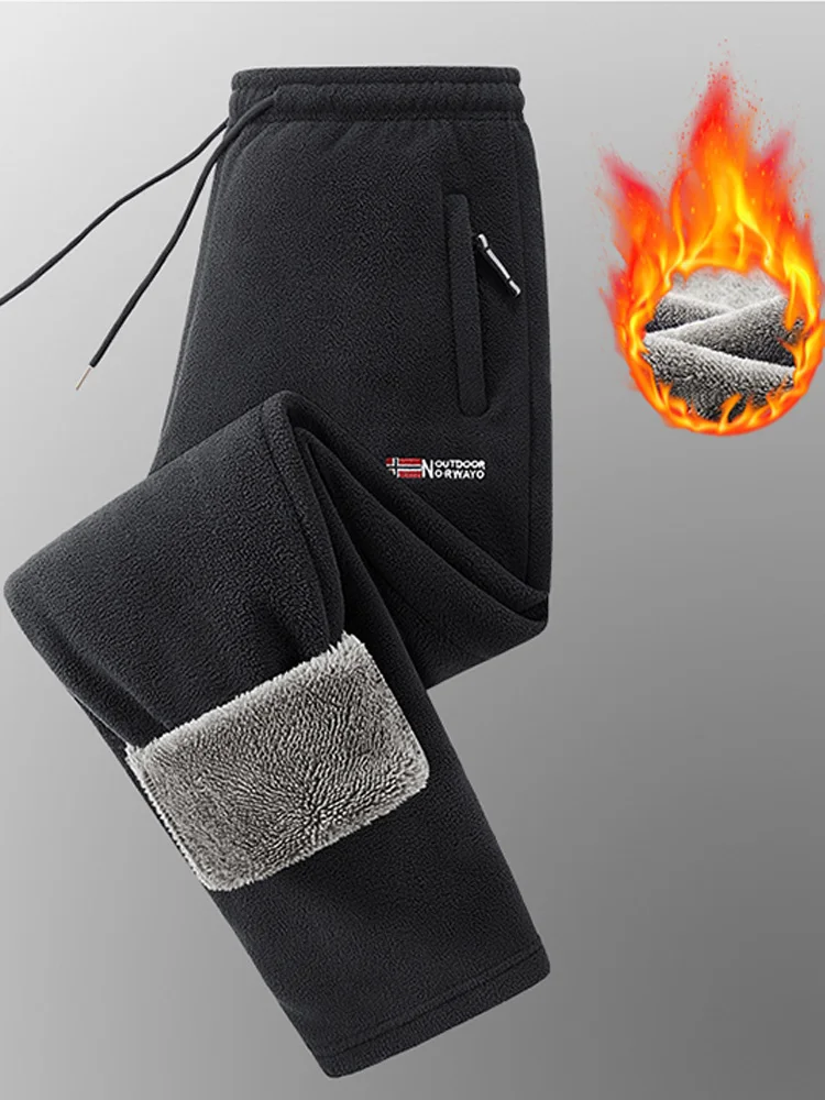 Fleece Pants Man Thick Jogging Sweatpants Winter Lambswool Warm Casual Pants Male Drawstring Bottoms Fleece Straight Trousers